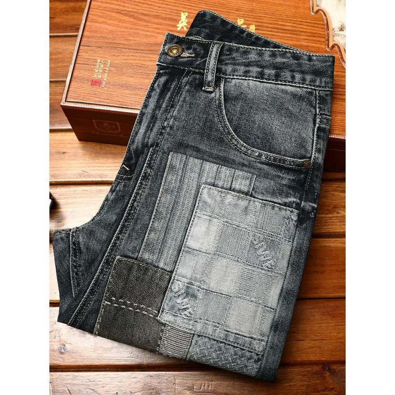 High end fashionable mens jeans slim fit straight elastic and suitable youthful retro fashion accessories casual washing motorcycle denim pants 250326