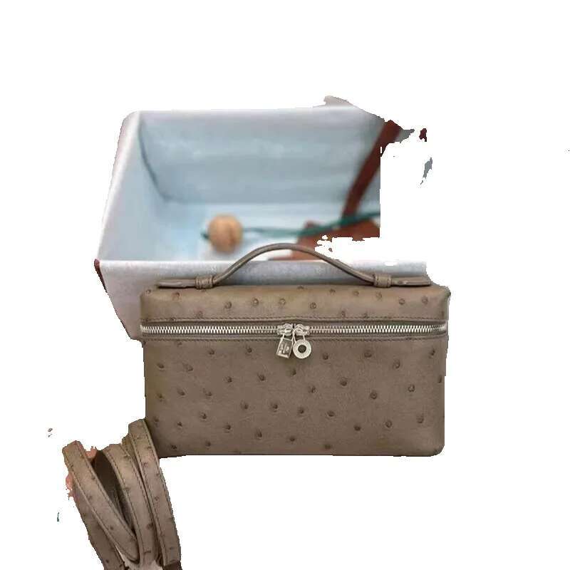 The Ostrich Print Small Square Fashion Simple Single Shoulder Crossbody Head Layer Cowhide Handbag Women's Makeup Bag
