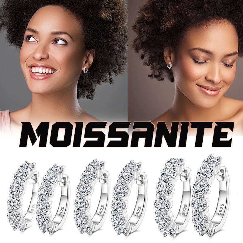 2mm-4mm D Color Moissanite Earrings For Women Sterling Silver 925 Fine Luxury Huggie Ear Clip Unisex Gift