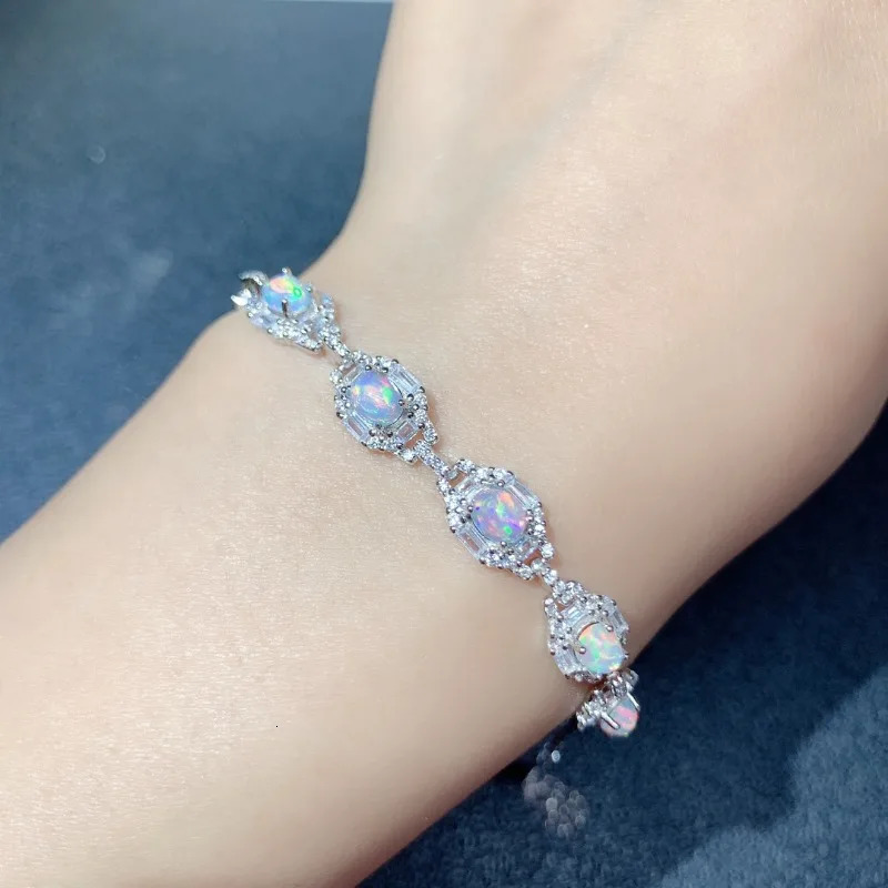 Opal Charm Bracelet 4 * 5MM Natural Colored Gemstones Exquisite Jewelry Womens Anniversary Gift 925 Pure Silver 250326