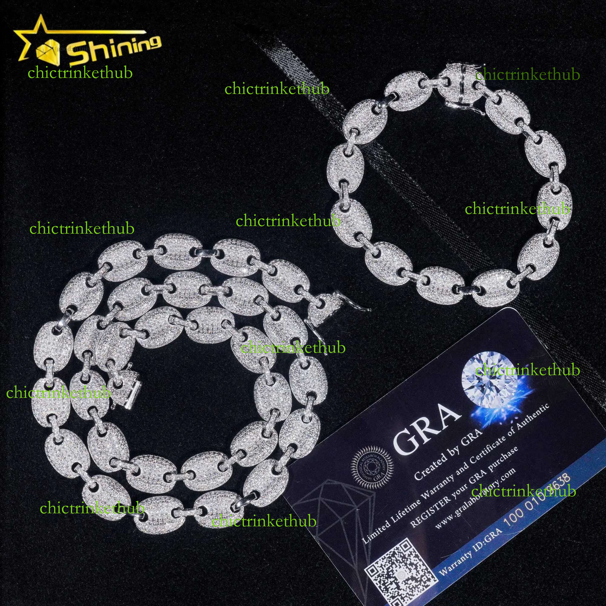 Hip Hop Jewelry 8MM Gold Plated Sterg Sier Necklace VVS Moissanite Cuban k Chain Bracelet