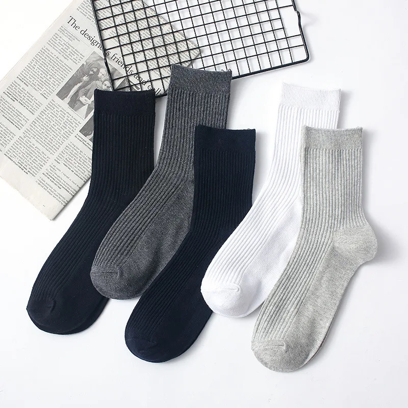 10Pairs Mens Socks Cotton Man Black White Business Casual Breathable Stripes Double Needle Male Socks High Quality 250321