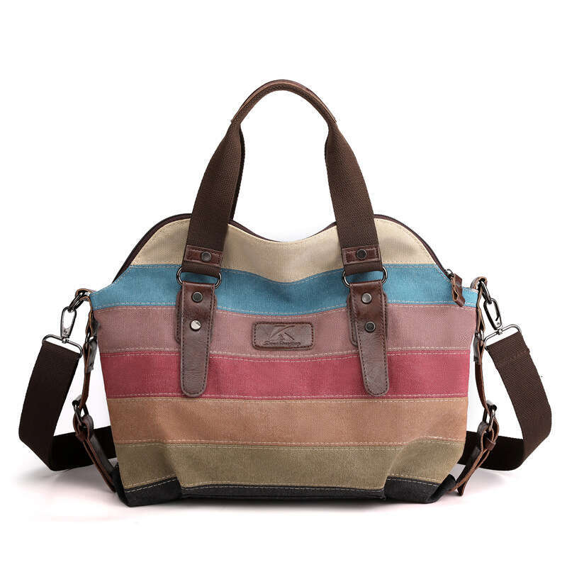 b9 2025 New Canvas Casual Fashion Art Academy Single Shoulder Diagonal Span Large Capacity Women's Color Contrast Splicing Bag