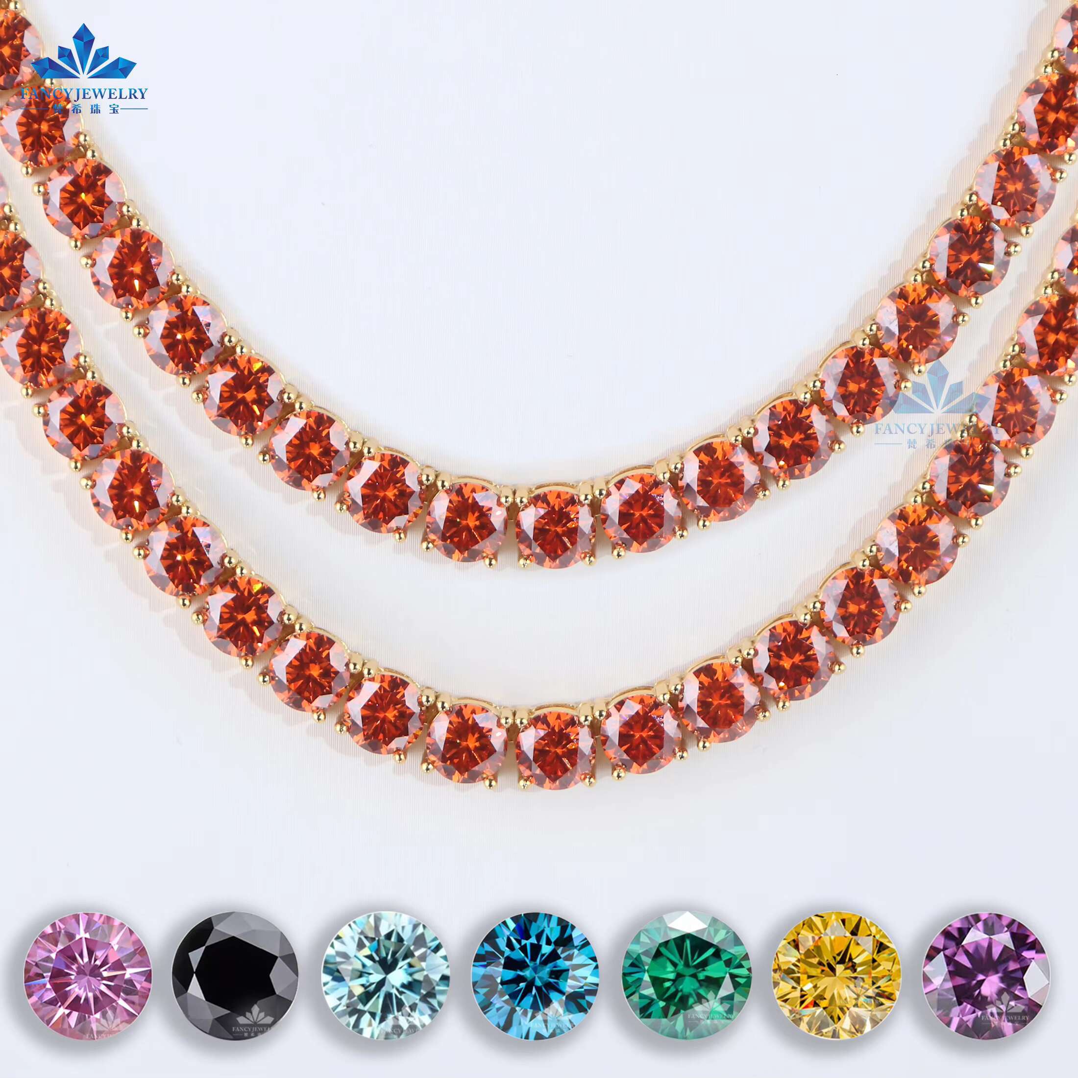 Cheapest Price 1CT 6.5mm Iced Out Moissanite Necklace Not Change Color Garnet Pink Yellow Blue Green Black Moissanite Link Chain