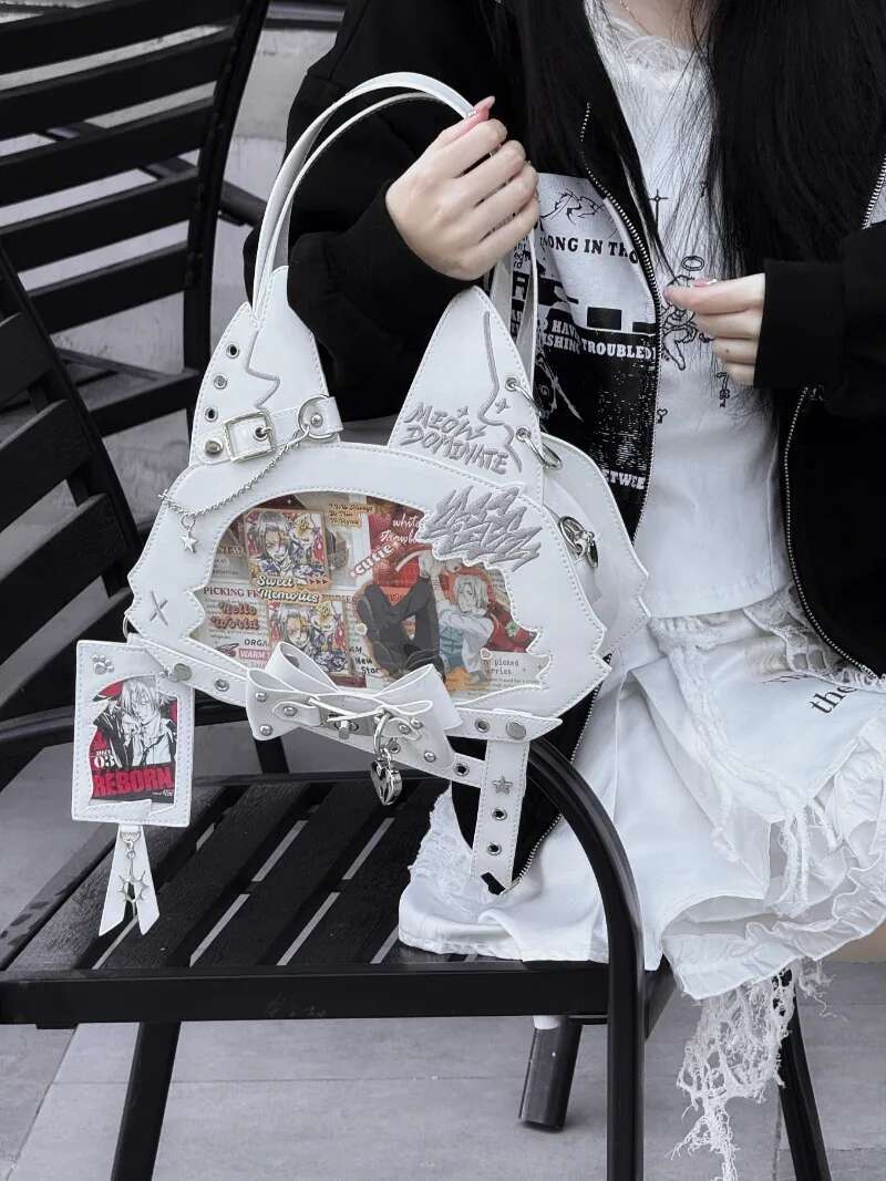 Cute Cat Ita Mochila Original Mochilas Mujer Hot Girls Bow Bag Kawaii Crossbady Bags For Women Chain Transparent Backpack