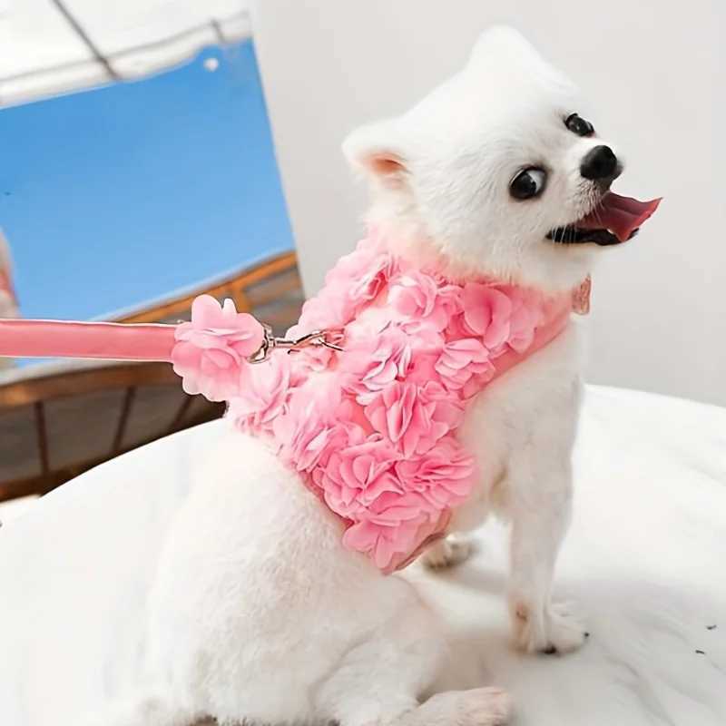 1 deluxe floral girl dog harness and belt set no pull soft adjustable breathable mesh cute floral puppy pet safety vest X250326