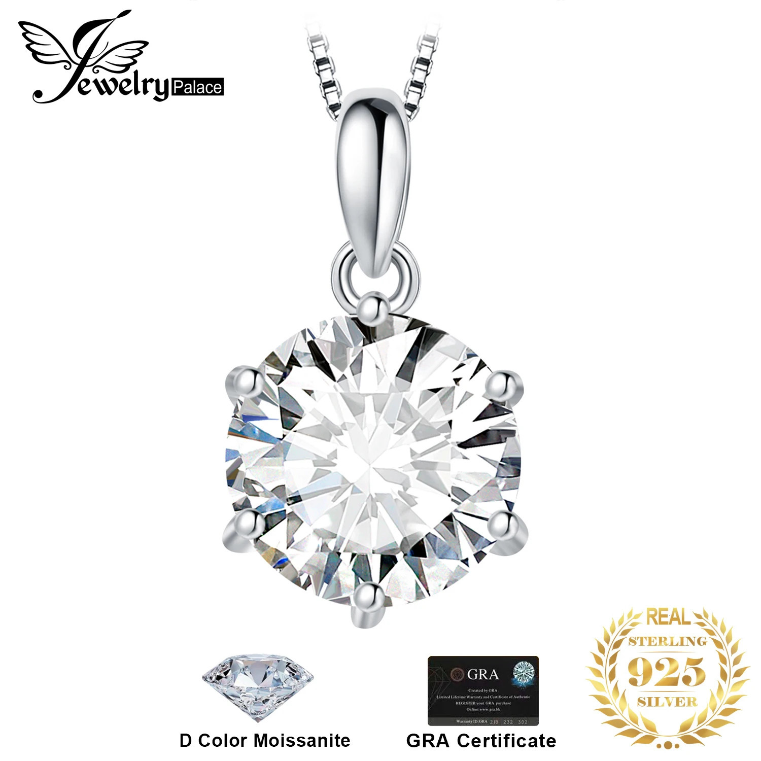 JewelryPalace D Color 1ct 15ct 2ct 3ct Round 925 Sterling Silver Pendant Necklace for Woman No Chain 250317