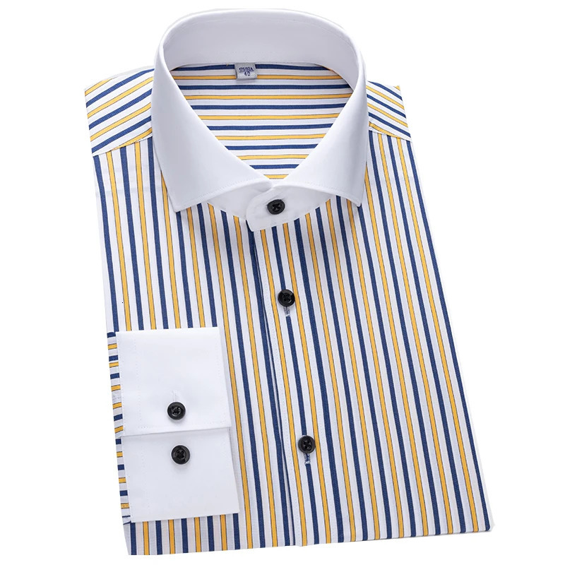 2024 mens long sleeved slim fit striped Windsor collar contrasting color business casual single line shirt 250326