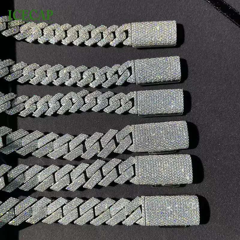 Moissante Cuban Necklace Iced Out 18mm 15mm 925 Silver VVS Moissanite Chain Men Hiphop Diamond Cuban Link Chains