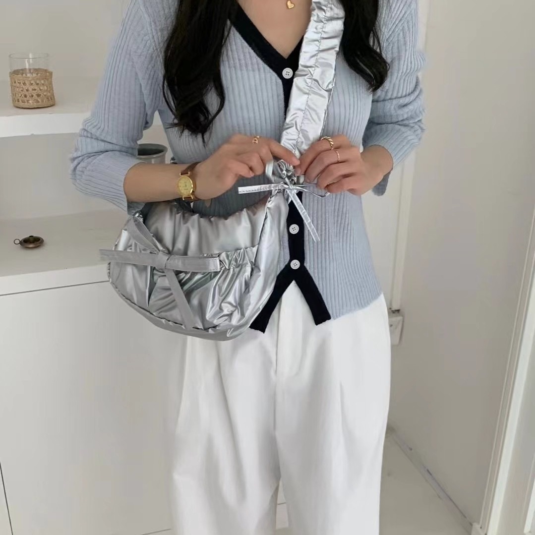 Young Girl Ins Casual Personality Korean Version Of Simple Fold Bow Temperament All-in-one Shoulder Armpit Crossbody Bag for Women