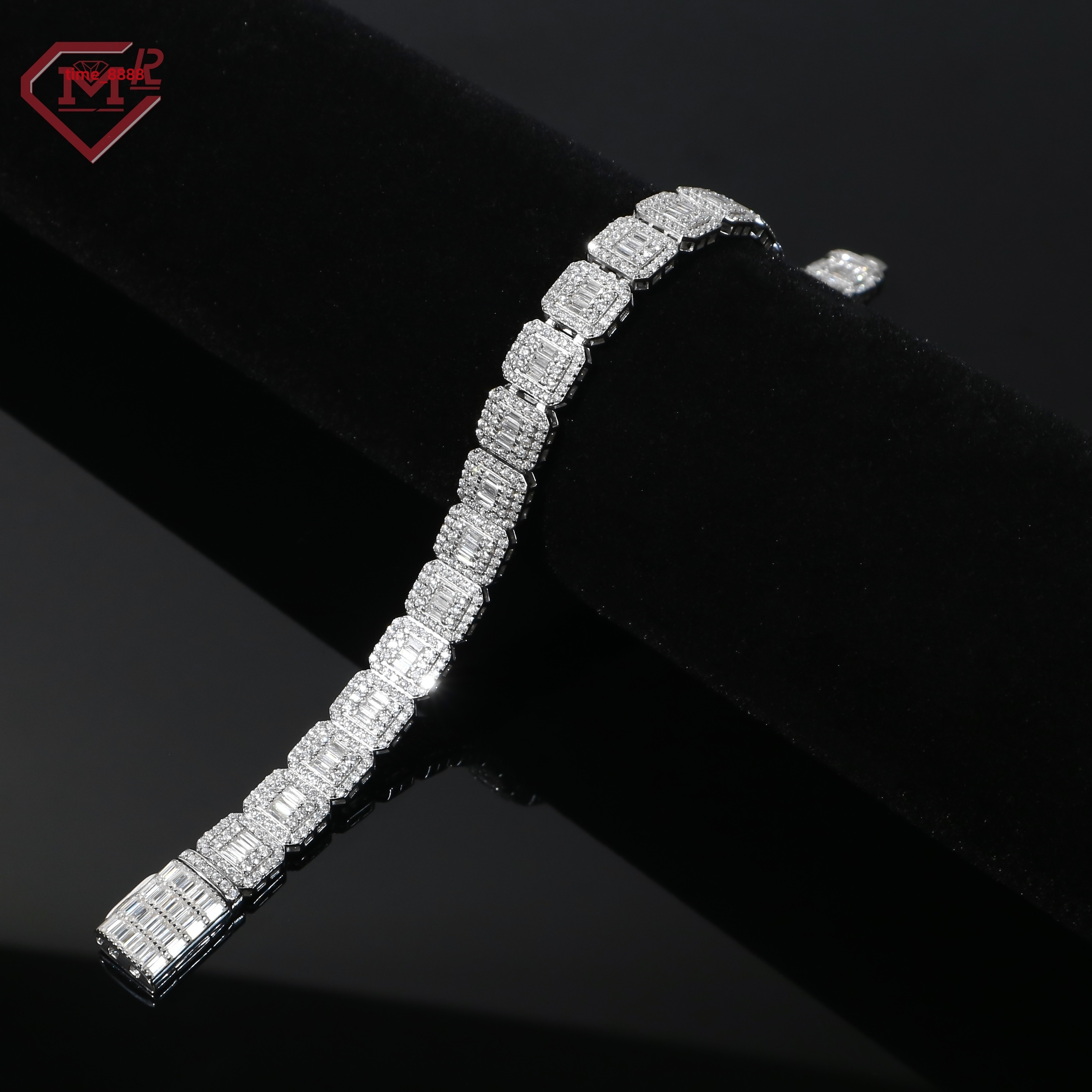 Luxury Moissanite Tennis Bracelet Chain Cluster 2 Stone 925 Sterling Silver Custom Moissanite Chain