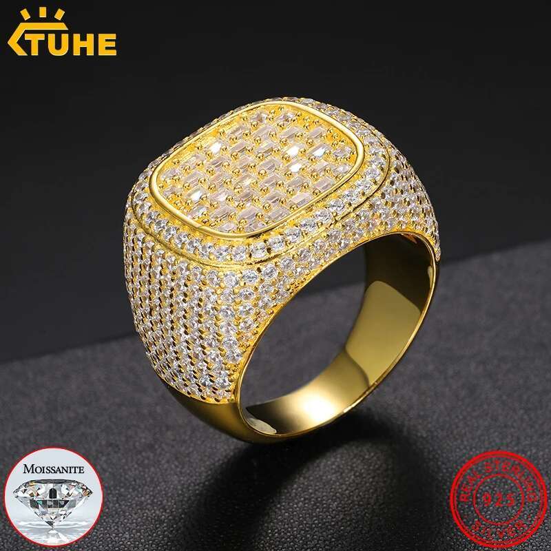 Unisex Classic Moissanite 925 Ring Men Hip Hop Jewelry Pave Setting Ring Fashion Rock Gift
