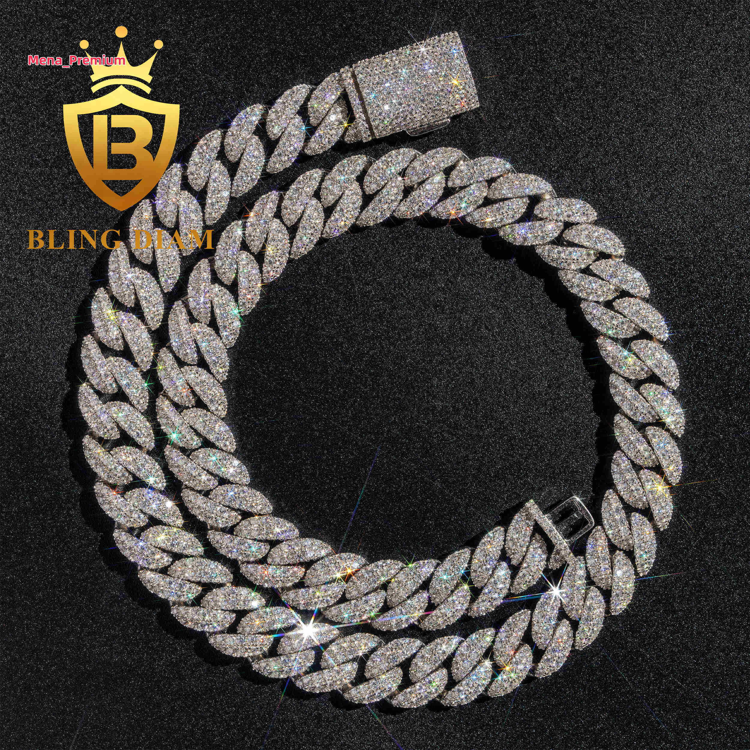 Hot Sale 12mm Moissanite Cuban Chain Necklace Iced Out Hip Hop Cuban Link Bracelet Pass Diamond Tester for Men and Women
