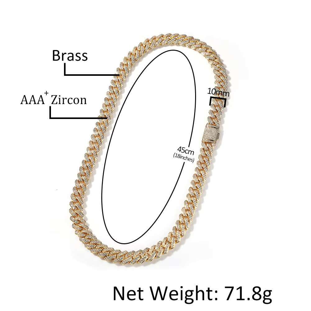 Fashion Jewelry Pendant Necklace 10mm Zircon Strip Cuban Chain Necklace Hip Hop Necklace