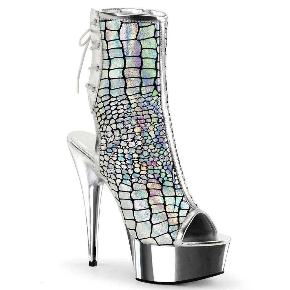 High Heel Cm High Heels Thin Heel Waterproof Platform Thick Sole Low Cut Boots Color Blocked Pattern Upper Steel Tube Dance Nightclub Boots