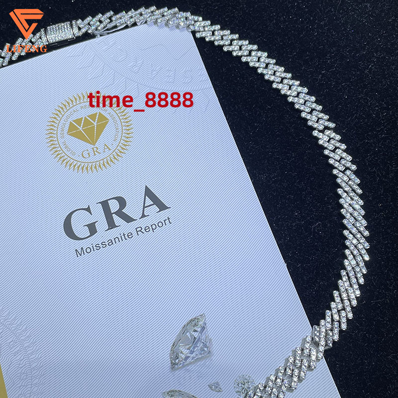 S925 Iced Out Moissanite Grown Diamond Cuban Chain Necklace Custom Gold Plated With Manufacturers for Gift