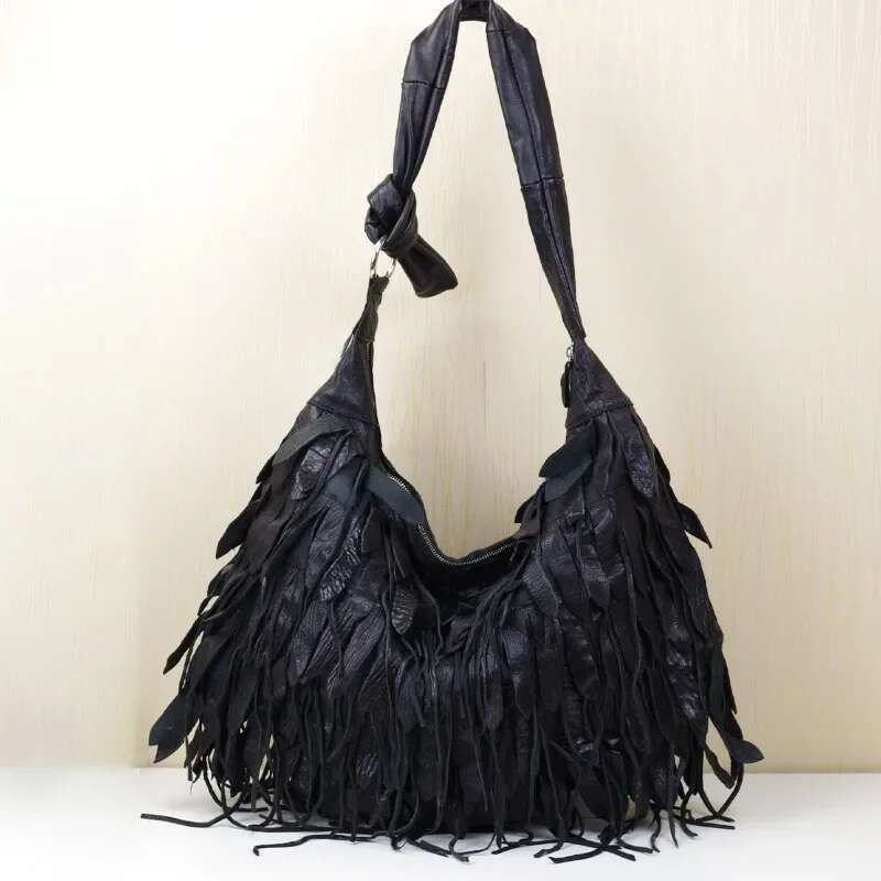 Women Genuine Leather Shoulder Soft Casual Dumpgs Bag Large Capacity Tassels Crossbody Bags For Ladies Bolsos De Mujer