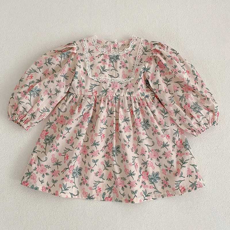 Spring New Childrens Baby Girl Long Sleeve Sweet Flower Printed Princess Dress Autumn Baby Girl Dress Childrens Dress W250326