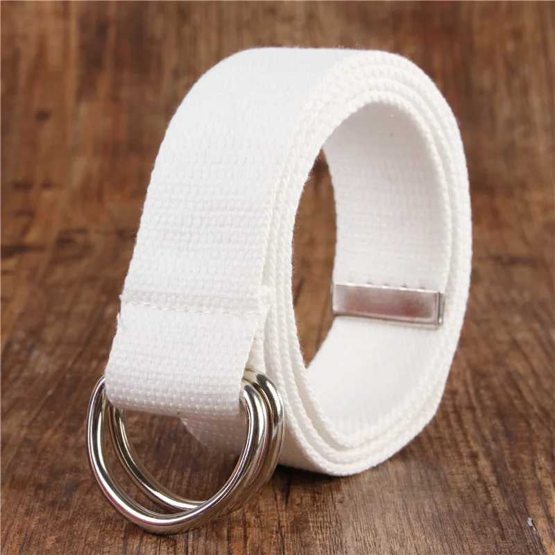 Fashionable mens/womens belt D-shaped double loop buckle simple pure cotton canvas fully matched unisex canvas belt luxurious waist belt W250326