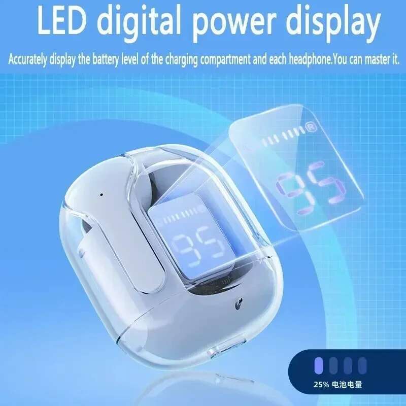 TWS Wireless Bluetooth Earphone Noise Canceling HiFi Stereo Sport Headphones with Digital Display Transparent Charging Case