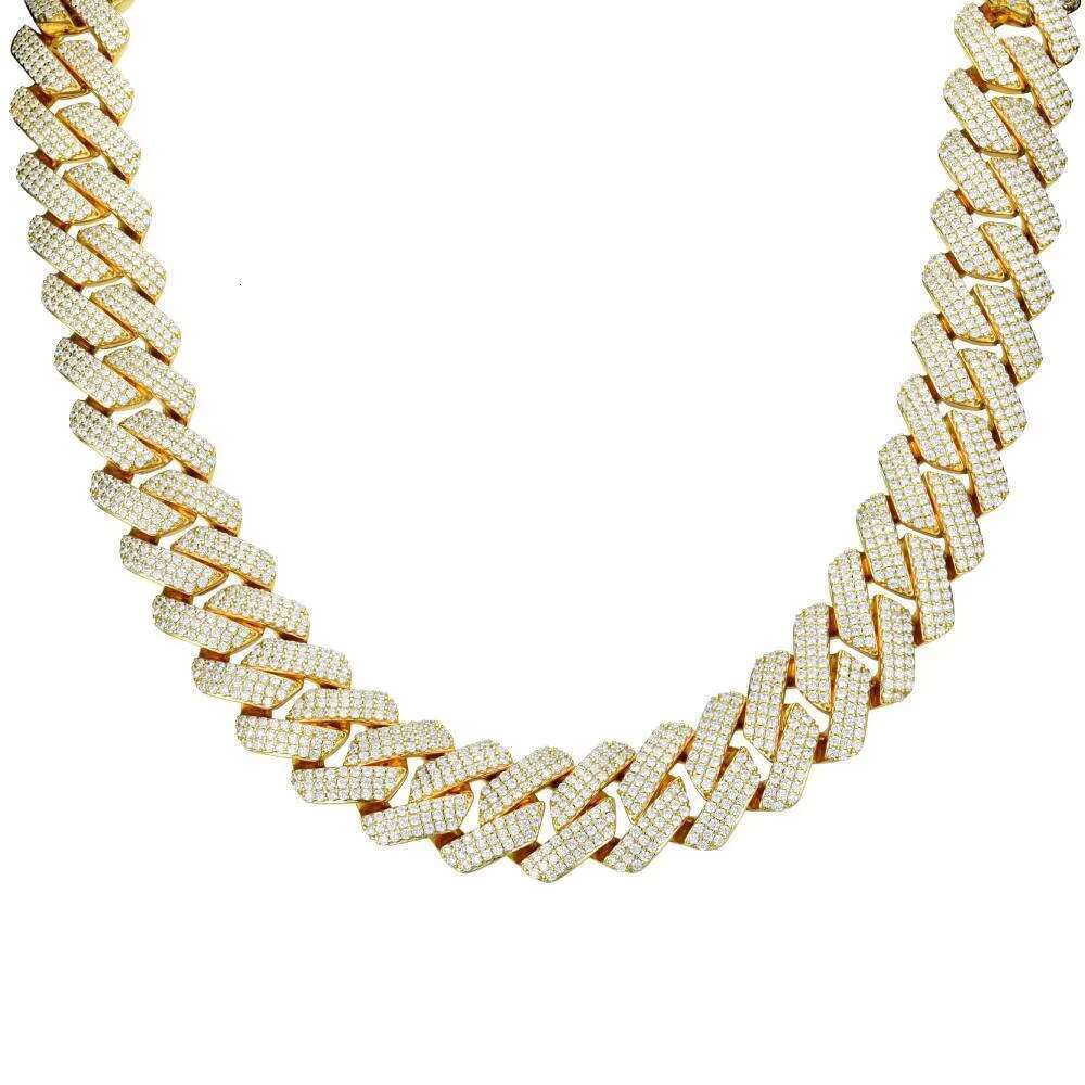 Customized High Quality Hip Hop 15mm 3 Rows 925 Sterling Silver Moissanite Cuban Link Chain for Men