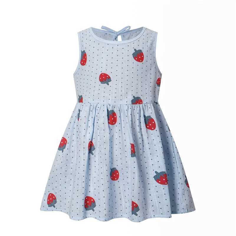 2023 Spring/Summer New Girl Vest Childrens Sleeveless Korean Printed Dress Sweet Girl Cotton Linen Princess Dress 6M-6Y W250326