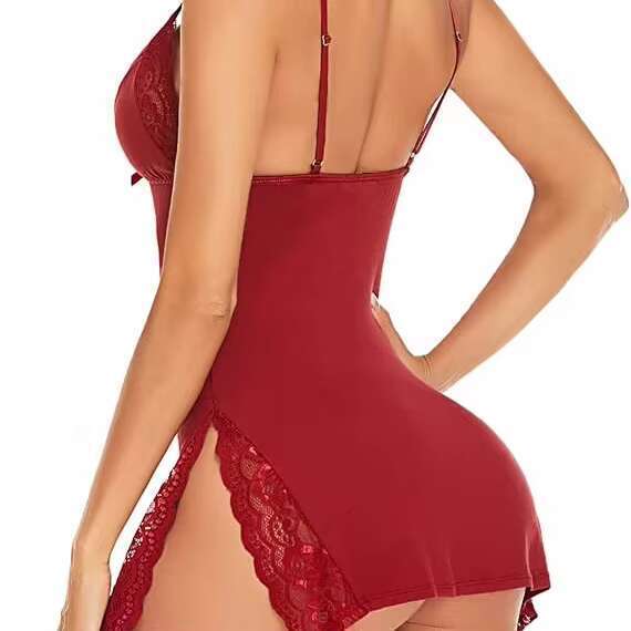 Wholesale Large Size Romantic Deep V Lace Pamas Sexy Satin Nightdress Soft Autumn Sleepwear Gerie