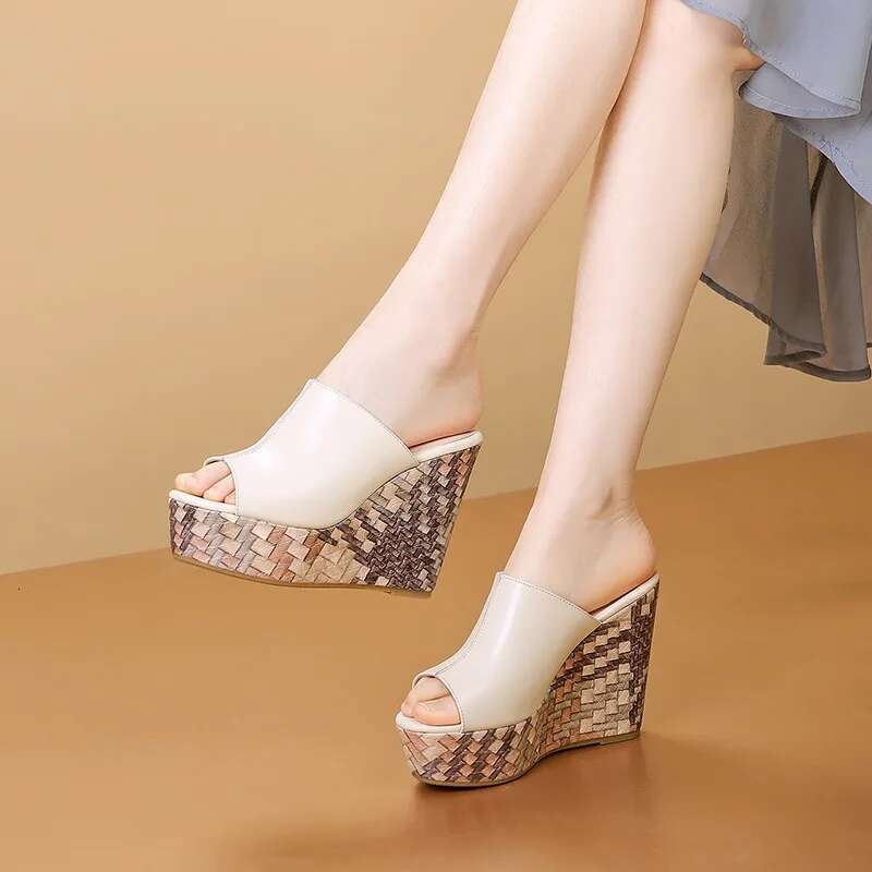 2025 Summer New Sandals Slope 11cm Designer Fashion High Heels Waterproof Thick Bottom Cool Dragging Women's Shoes