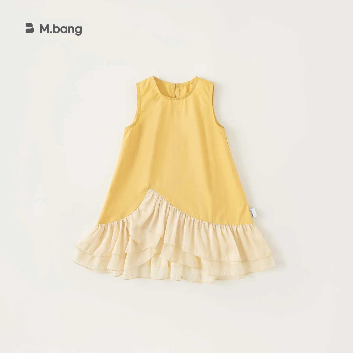 Summer girls dress with large hem patch work clothes sleeveless round neck knee length Korean childrens girls dress toddler girls dress W250326