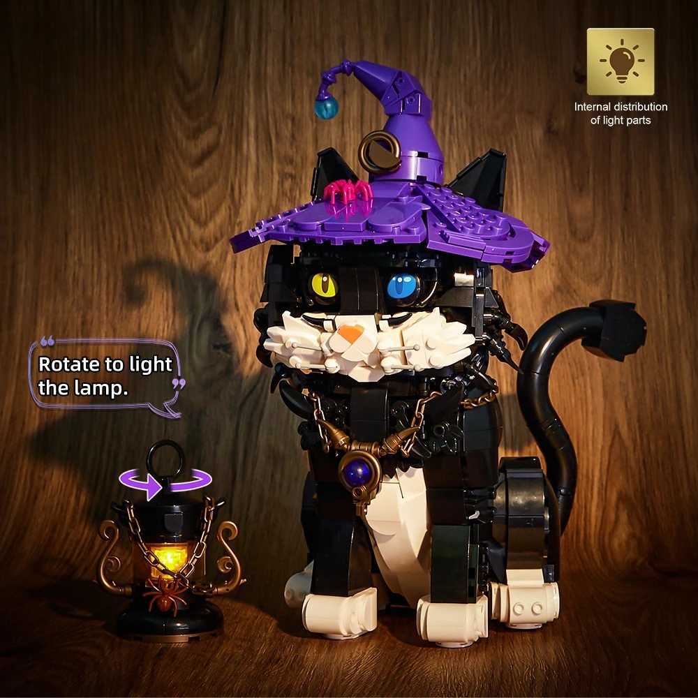 MOC Magic cat building blocks eyes can change color to assemble creative models collect blocks as gifts for adults and childrenXJ250326