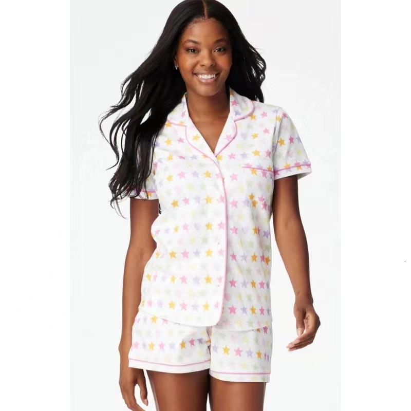 Pajamas Spring/Summer New Short sleeved Set Style Casual Printed Cardigan Women's Home