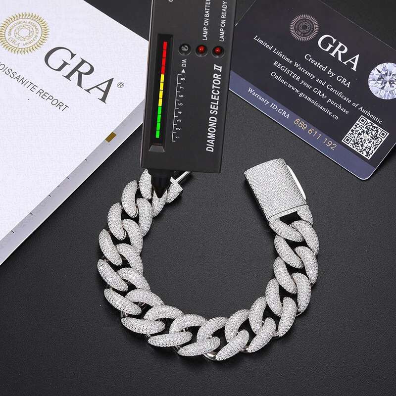 TUHE Unisex High Quality Multi-row Moissanite Stone VVS1 Moissanite Cuban Chain Necklace 925 Silver For Men Hip Hop Jewelry