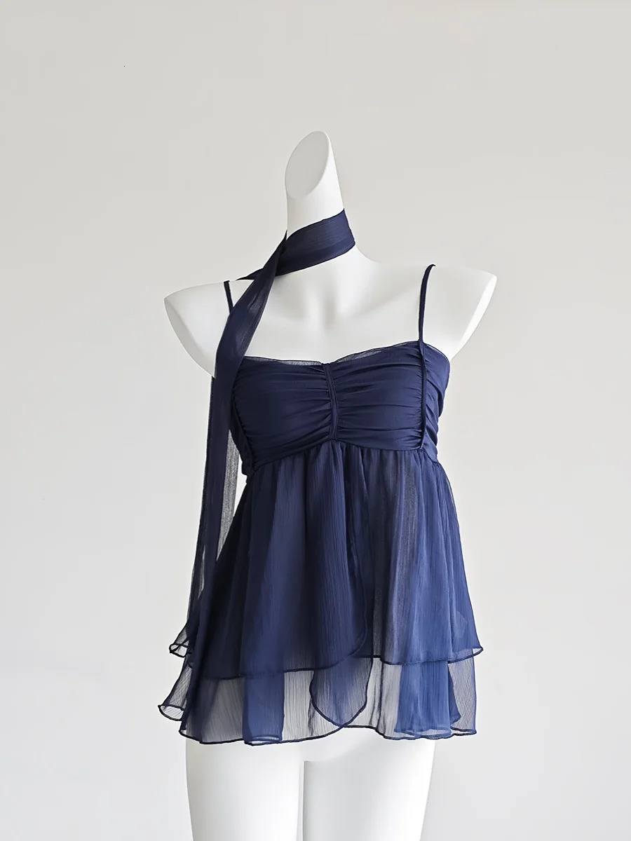 Sexy Shoulder Sleeveless Chiffon Camisol Womens Summer Sexy Backless Niche Scarf Ceiling Womens Clothing 250321