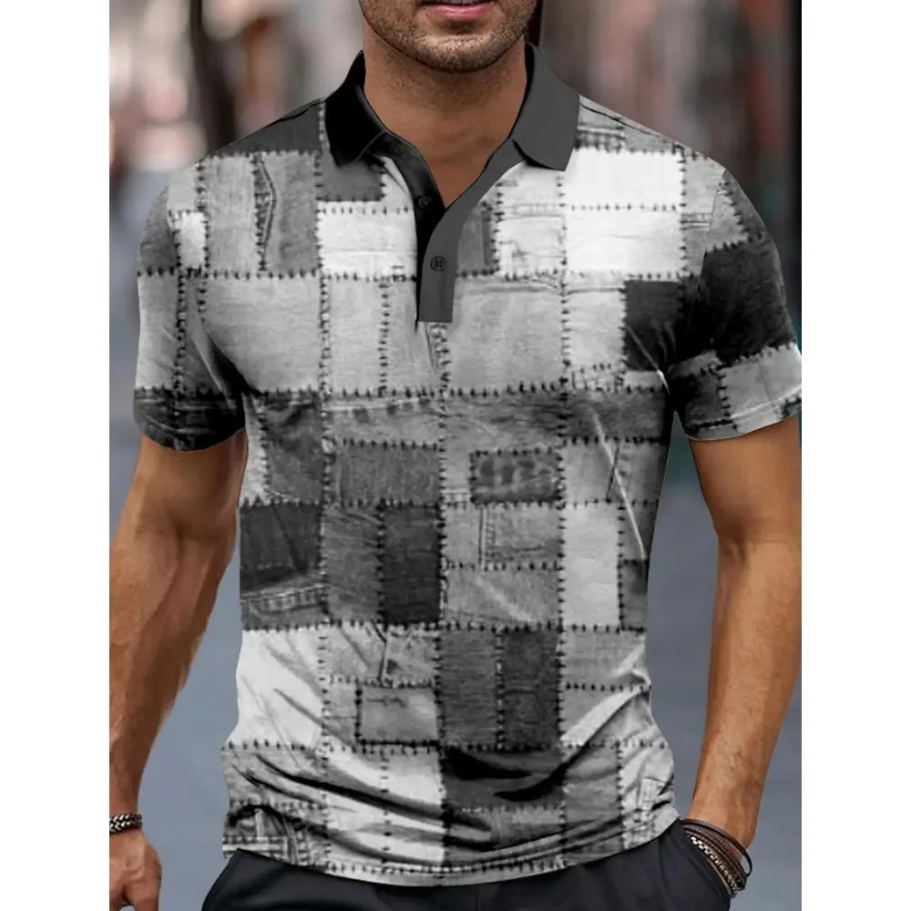 Flat weave mens sports shirt 3D printed polo official street clothing short sleeved springsummer slightly elastic y250326