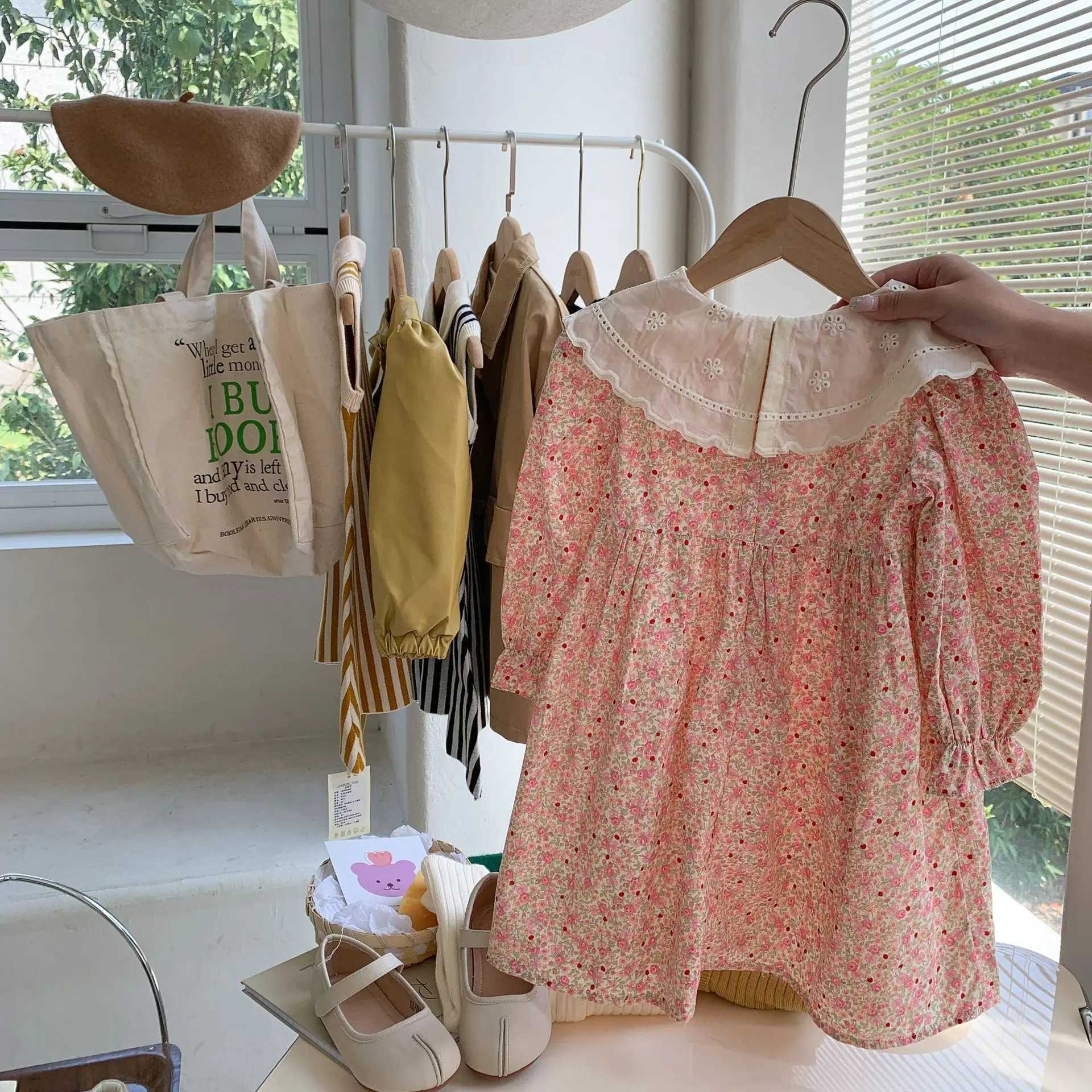 Milancel Spring Baby Flower Dress 1-6Y Doll Neck Korean Puff Sleeve Princess Dress Childrens Autumn Clothing W250326
