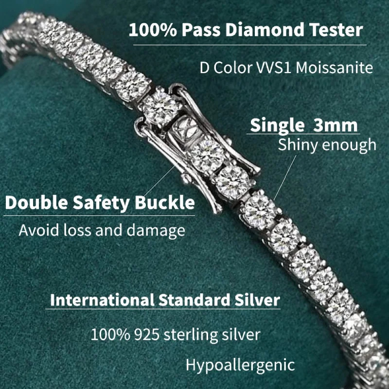 IOGOU m D Color Full Tennis Bracelets Solid 925 Sterling Silver for Men Women Bracelet Jewelry Gift 18K Gold Plated 250318