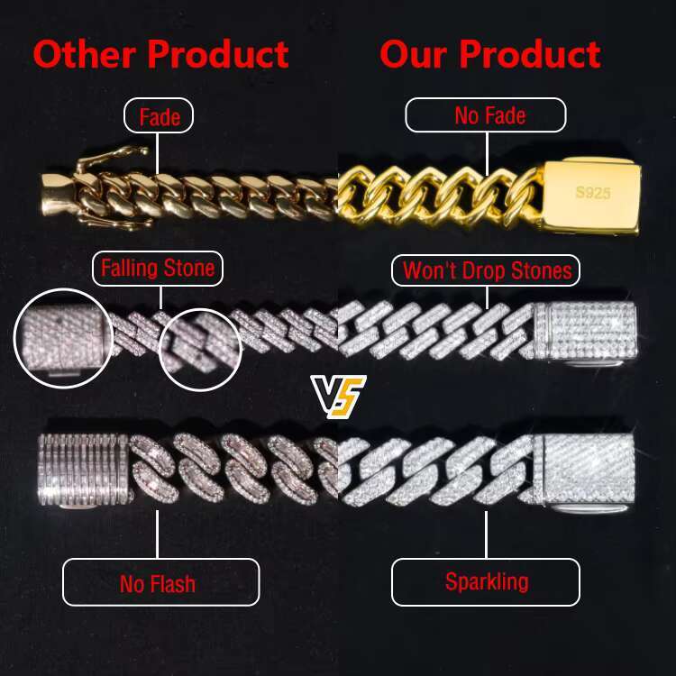 Small Moissanite Cuban Bracelet Straight Angle 2 Rows Vvs Iced Out Diamond Silver 925 Moissanite Cuban Chain