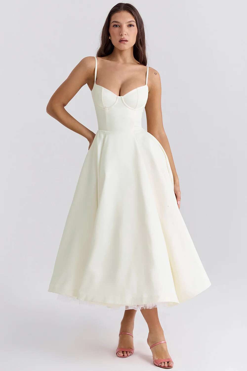 Dresses Women's Sweetheart Birthday Light Blue Midi For Prom Party Beige Color Milksmaid Dress