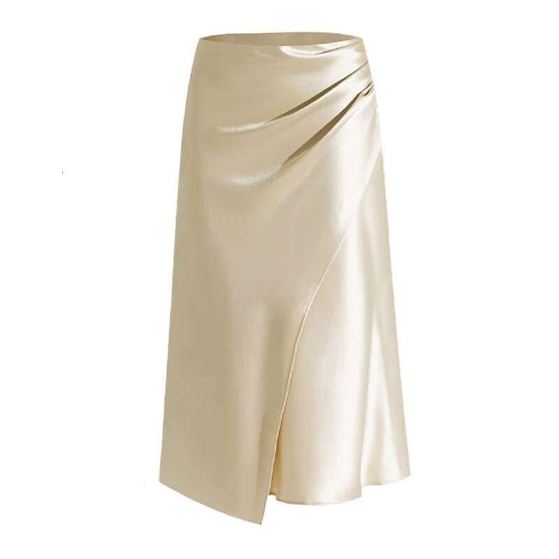 Dongdumaoyi Dames Hoge Taille Satijnen Geplooide Lange Rok Met Split Effen Kleur Midi Ritssluiting Zeemeermin Kokerrok W