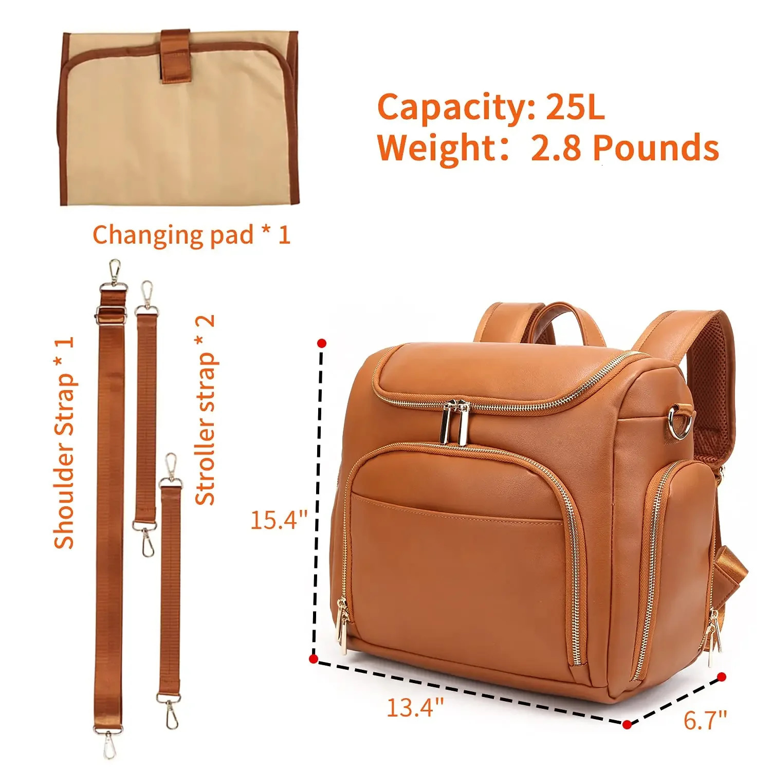 7-in-1 Baby Diaper Bag Solid PU Leather Mummy Maternity Bag Large Capacity Travel Back Pack Stroller Bags with Changing Pad 250325