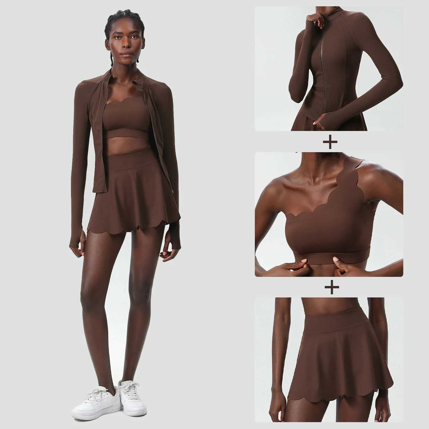 3Pcs Fitness Yoga Set Womens Solid Color Fitness Running Set Breathable Quick Drying Sports Clothing Womens Tennis Skiing Exercise Clothing W250326