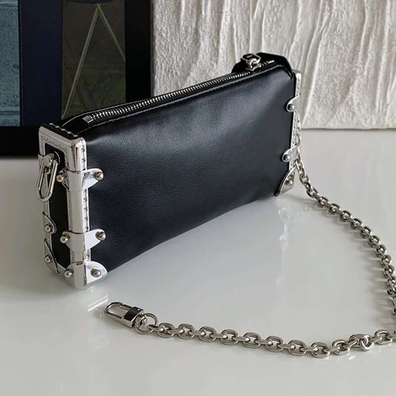 Genuine Leather Box Bags For Women Designer Handbag Purse 2025 New Vintage Soft Cowhide Chain Rivet Shoulder Crossbody