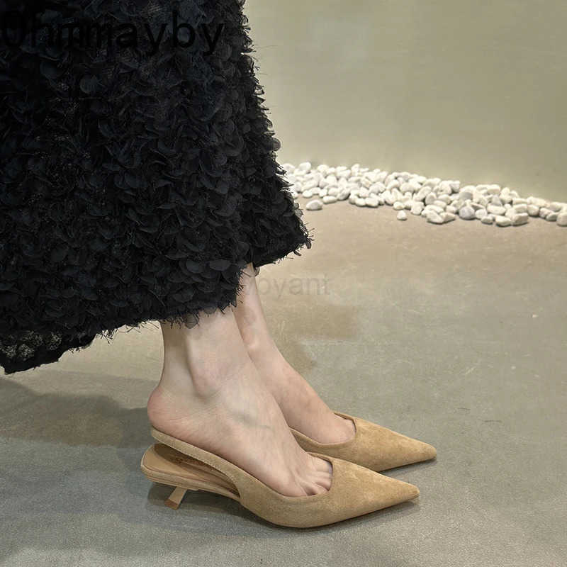 Summer Slip On Low Heel Wen Sandals Fashion Pointed Toe Singbacks Pumps Ladies Par Dress Fem Sandalias Z250326