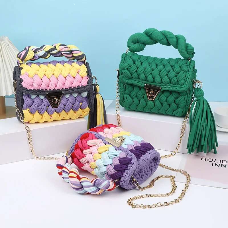 Finished Hand-Woven Cloth Cross-Body Chain Bag2024hot Sale Women's Tote Aron Color Shoulder Bag Clutch