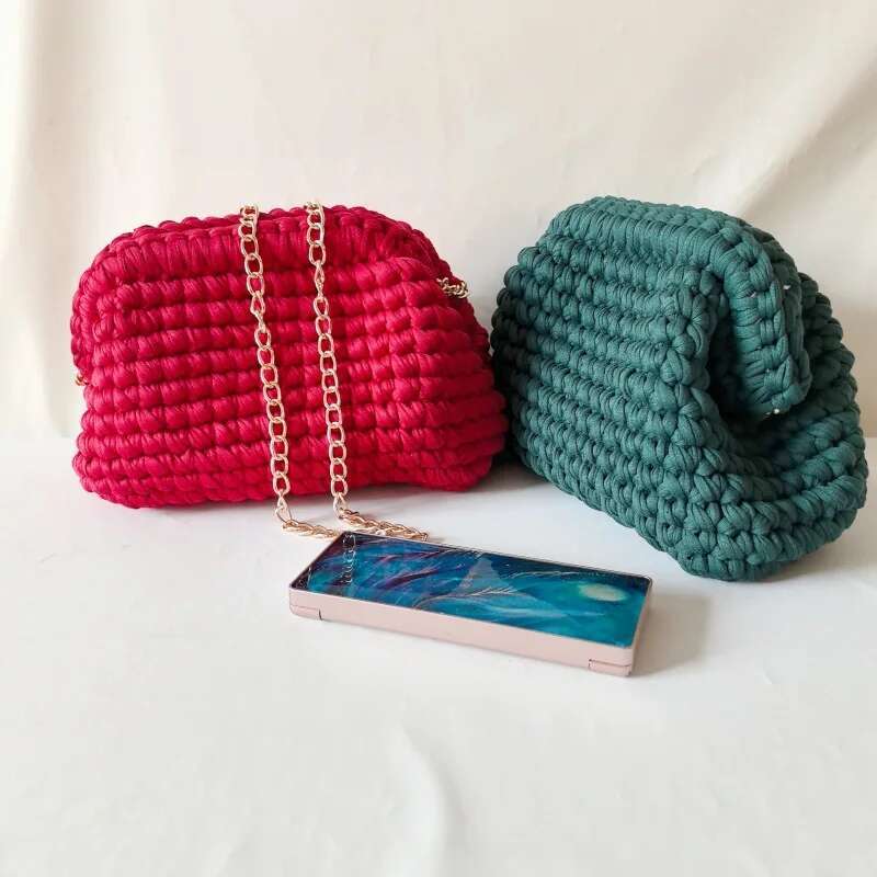2024 Lady Shoulder Handmade Crochet Woven Bag Fabric Strip Designer Handbag Purses For Women Tote Bags