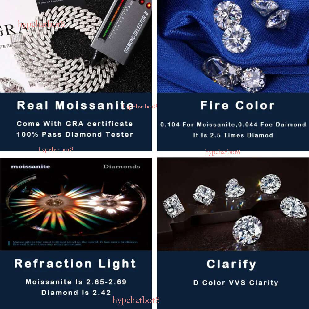 pass tester fashion gra moissanite dia 8mm-20mm wide 2rows solid sier cuban k chain for rapper hip hop necklace gift accessories