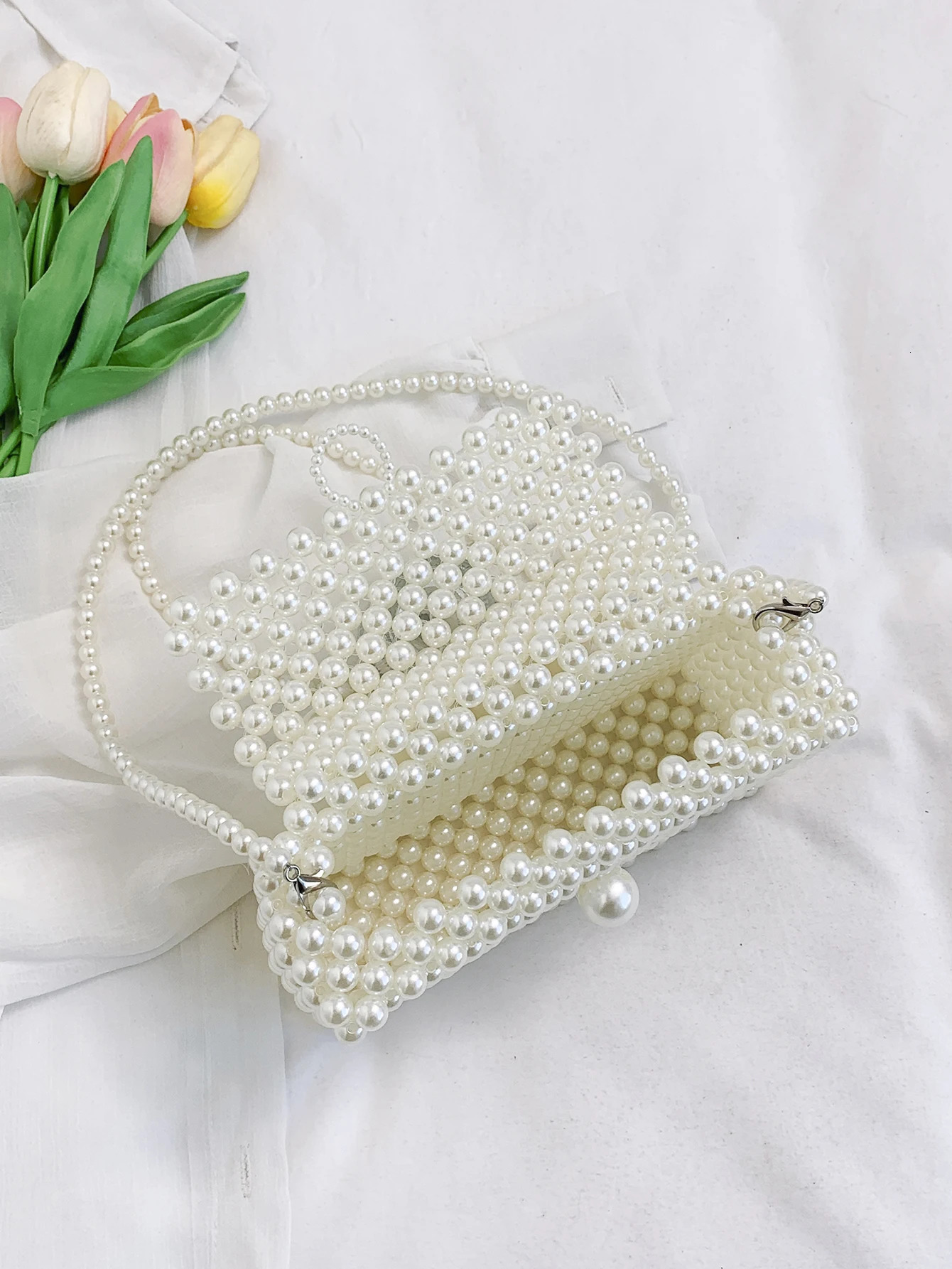 Classic Fashion Trend Handmade Beaded Woven Bag Elegant Temperament Handbag Exquisite Fashion Pearl Chain Shoulder Crossbody 250325