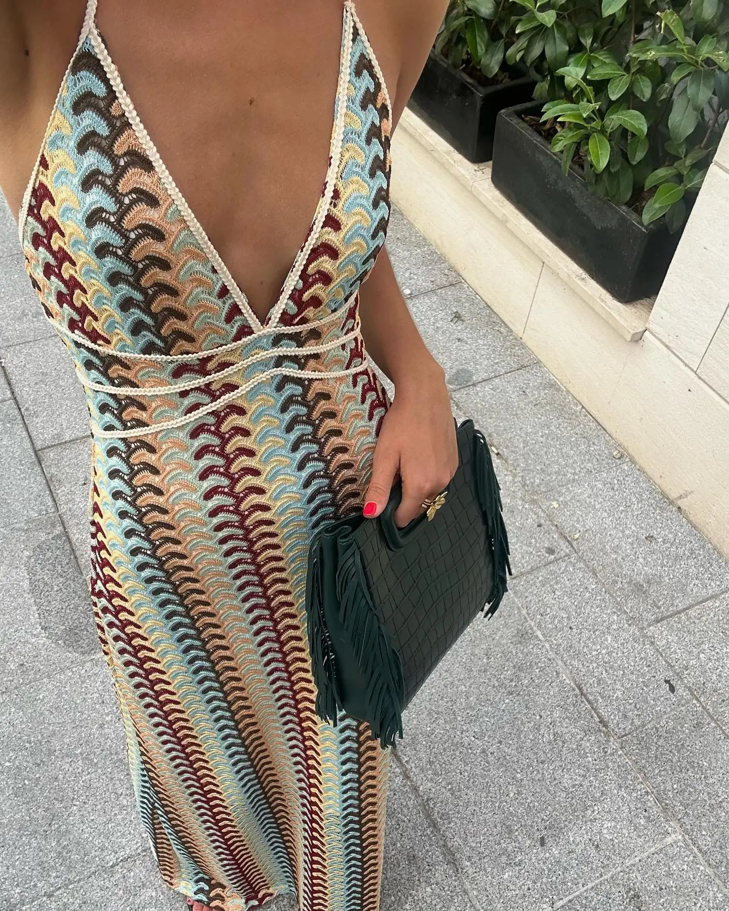 Vacation Crochet Hollow Out V Neck Knitted Cut Out Women Dress Hlollow Out Slim Fit Solid Robes 2025 Lady Beach Vacation Dresses 250325