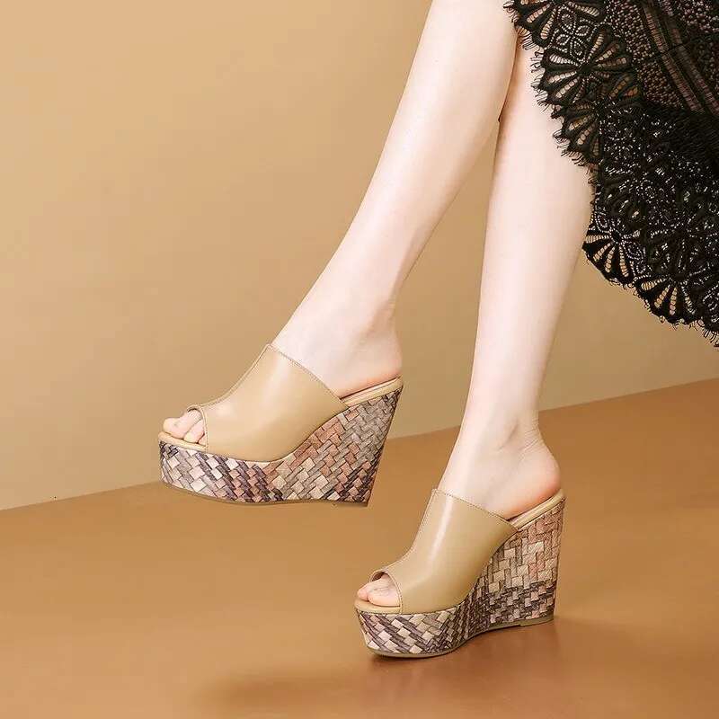 2025 Summer New Sandals Slope 11cm Designer Fashion High Heels Waterproof Thick Bottom Cool Dragging Women's Shoes