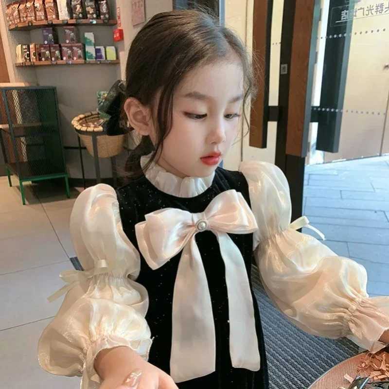 Long sleeved fashionable baby casual clothing girls princess velvet dress new childrens ceremony 1-10Ys Vestidos childrens clothing W250326